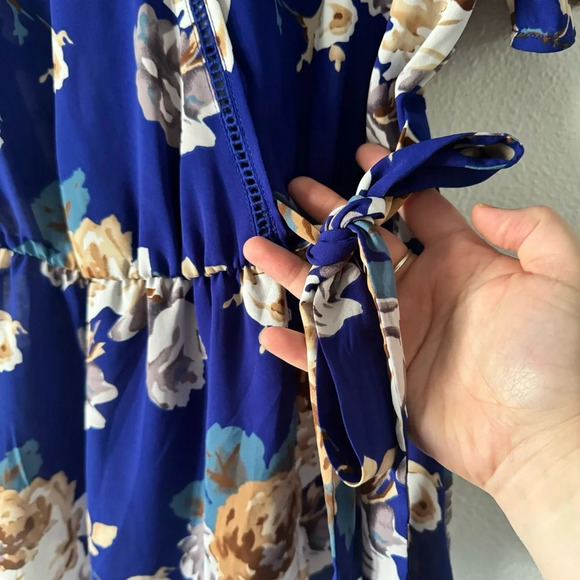 Wrap Top Blue Maximalist Floral Waist Tie Belt Sienna Sky Small Women’s Ruffle - Picture 4 of 14